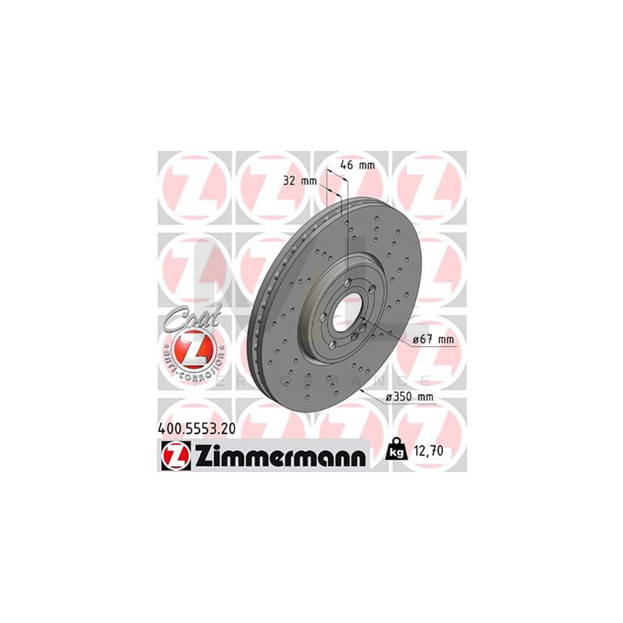 ZIMMERMANN 400.5553.20 Brake Disc suitable for MERCEDES-BENZ A-Class Internally Vented, Perforated, Coated | ML Performance Car Parts