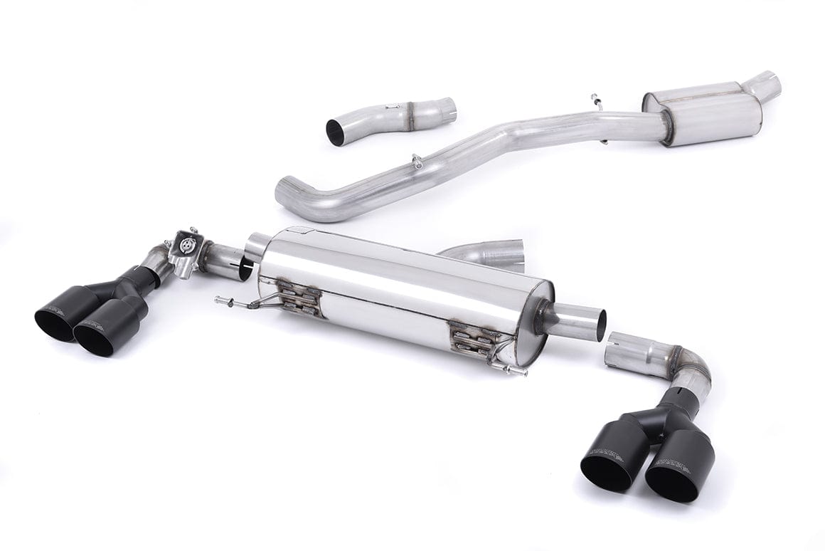 MillTek SSXAU490 Audi S1 Resonated Cat-Back Exhaust with Quad Cerakote Black Round Tips - EC Approved