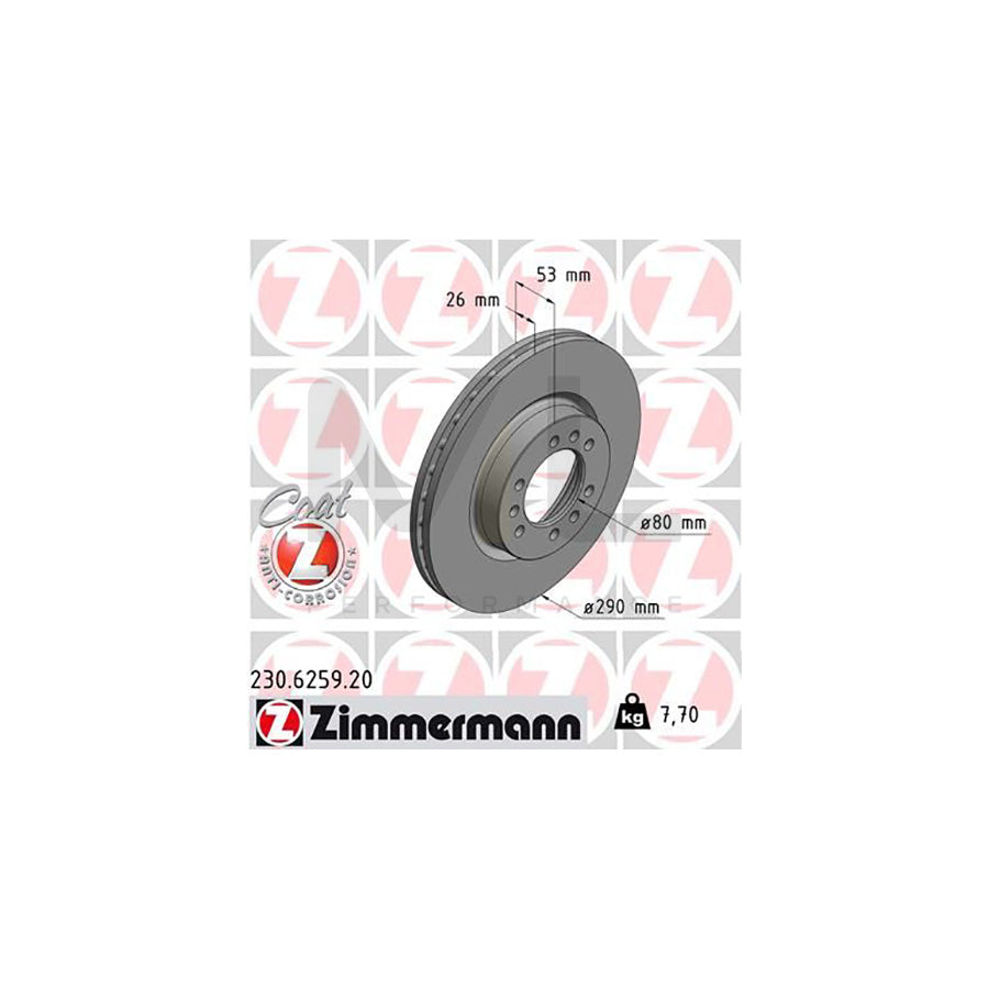 ZIMMERMANN COAT Z 230.6259.20 Brake Disc for IVECO Daily Internally Vented, Coated | ML Performance Car Parts