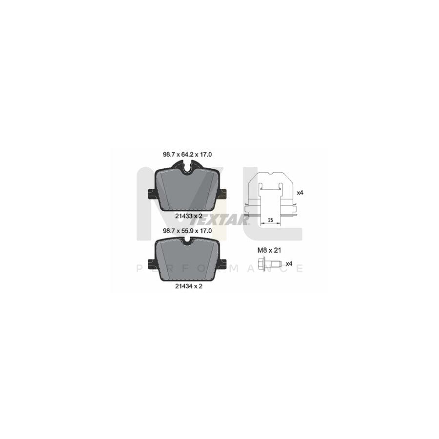 TEXTAR 2143301 Brake pad set prepared for wear indicator, with brake caliper screws, with accessories | ML Performance Car Parts