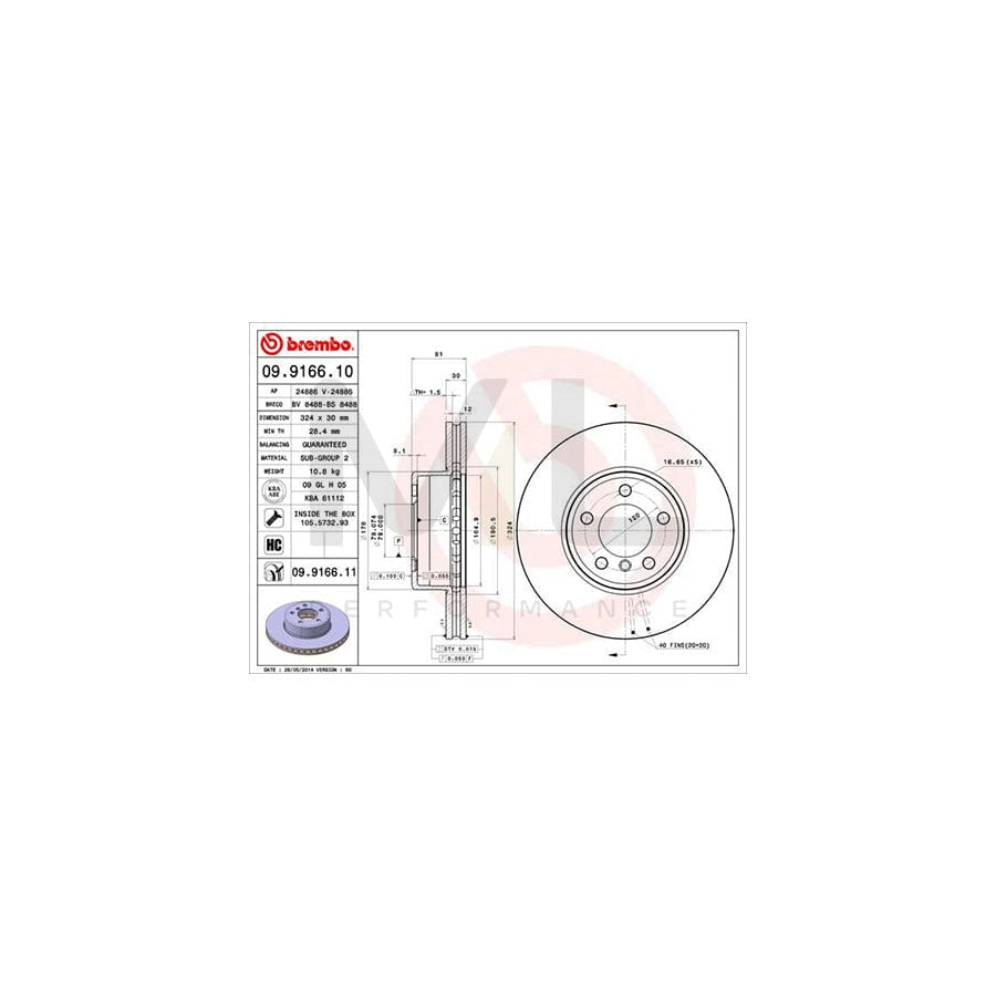 BREMBO 09.9166.10 Brake Disc for BMW 7 (E65, E66, E67) Internally Vented, High-carbon, with bolts/screws | ML Performance Car Parts