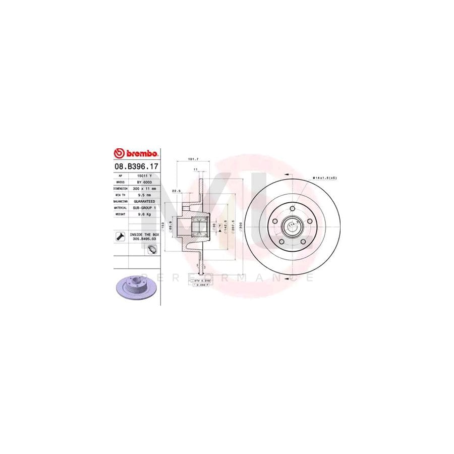 BREMBO BEARING DISC LINE 08.B396.17 Brake Disc for RENAULT Laguna III Coupe (DT) Solid, with ABS sensor ring, with wheel bearing set | ML Performance Car Parts