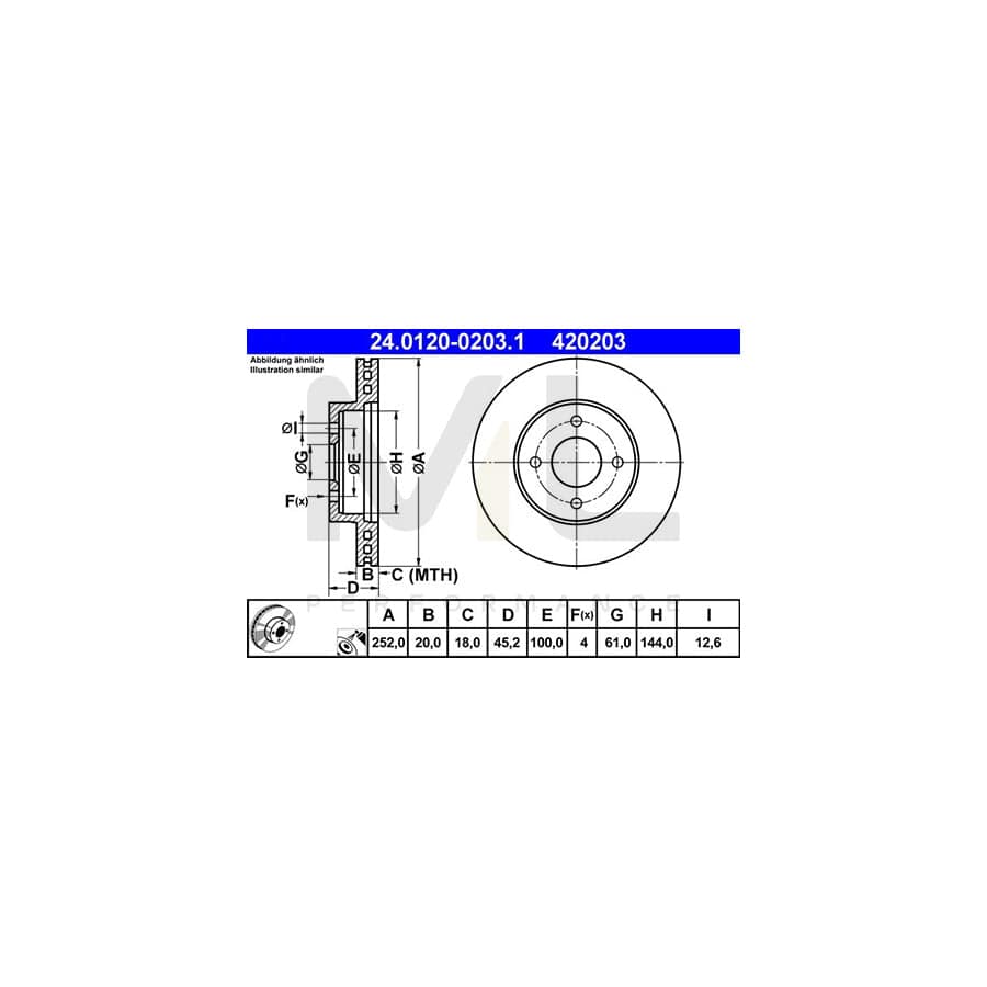 ATE 24.0120-0203.1 Brake Disc for NISSAN ALMERA Vented, Coated | ML Performance Car Parts