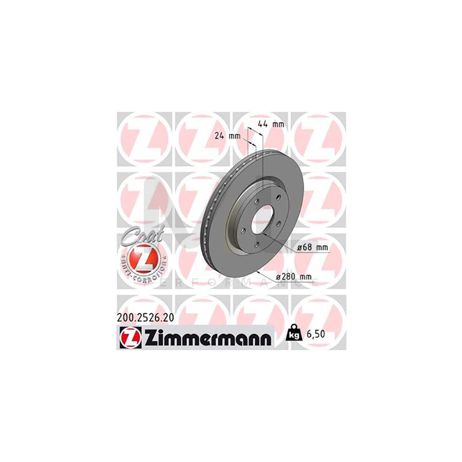 ZIMMERMANN COAT Z 200.2526.20 Brake Disc Internally Vented, Coated | ML Performance Car Parts