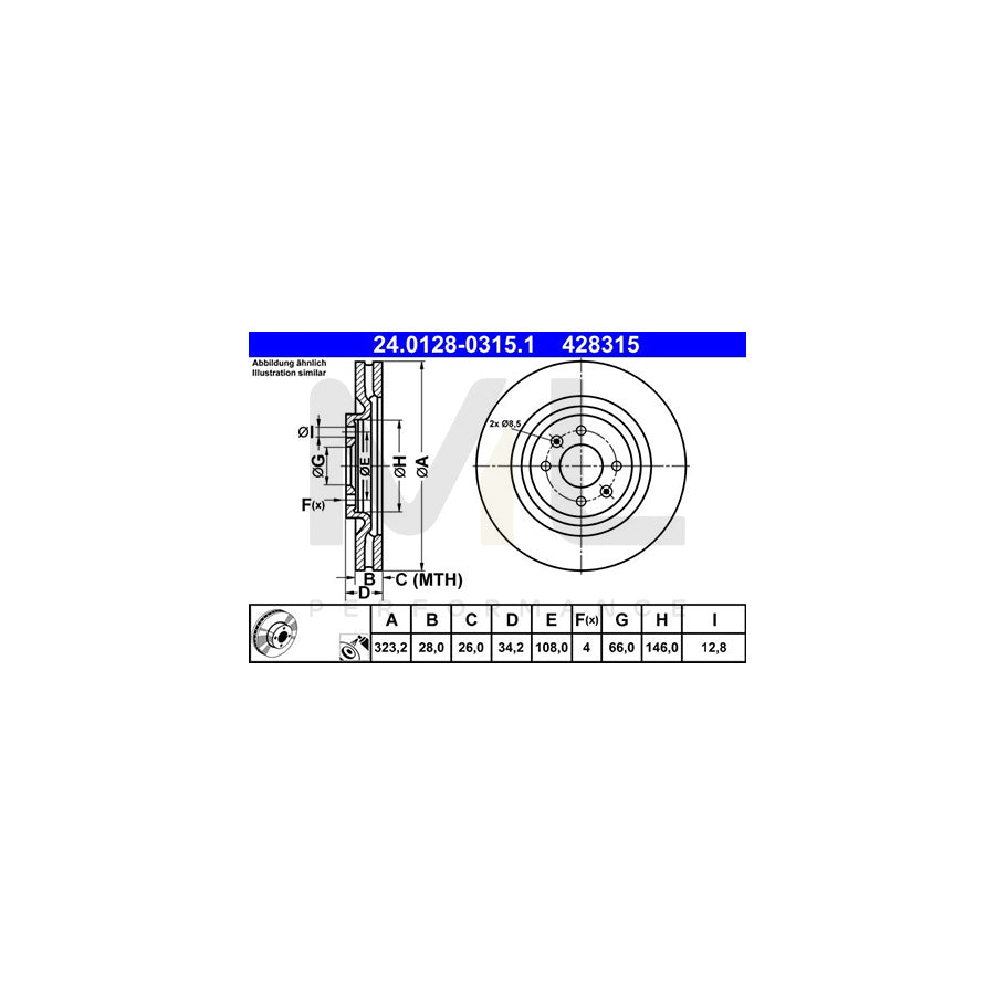 ATE 24.0128-0315.1 Brake Disc Vented, Coated, Alloyed / High-carbon | ML Performance Car Parts