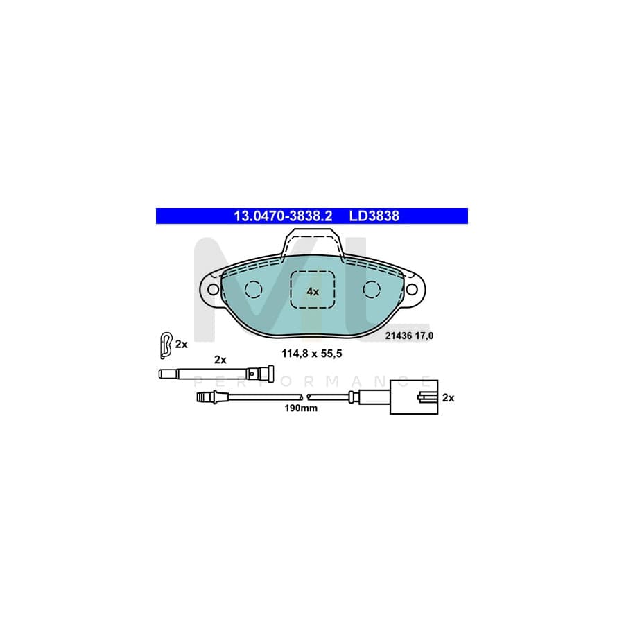 ATE Ceramic 13.0470-3838.2 Brake pad set incl. wear warning contact, with accessories | ML Performance Car Parts