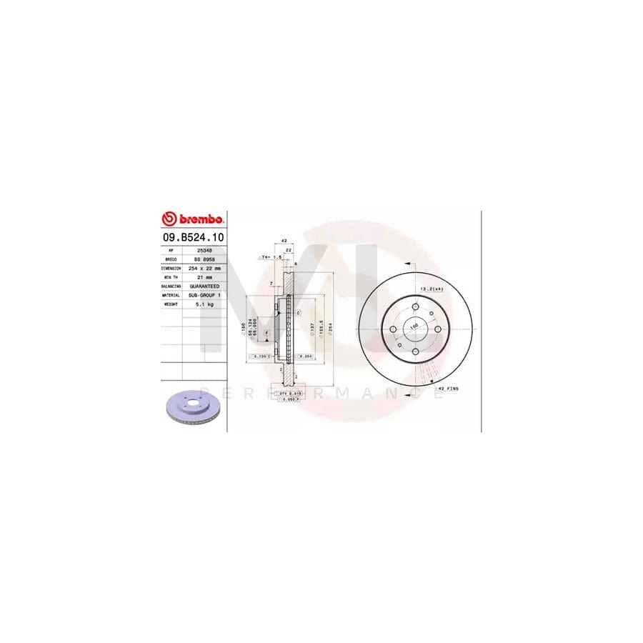 BREMBO 09.B524.10 Brake Disc Internally Vented | ML Performance Car Parts