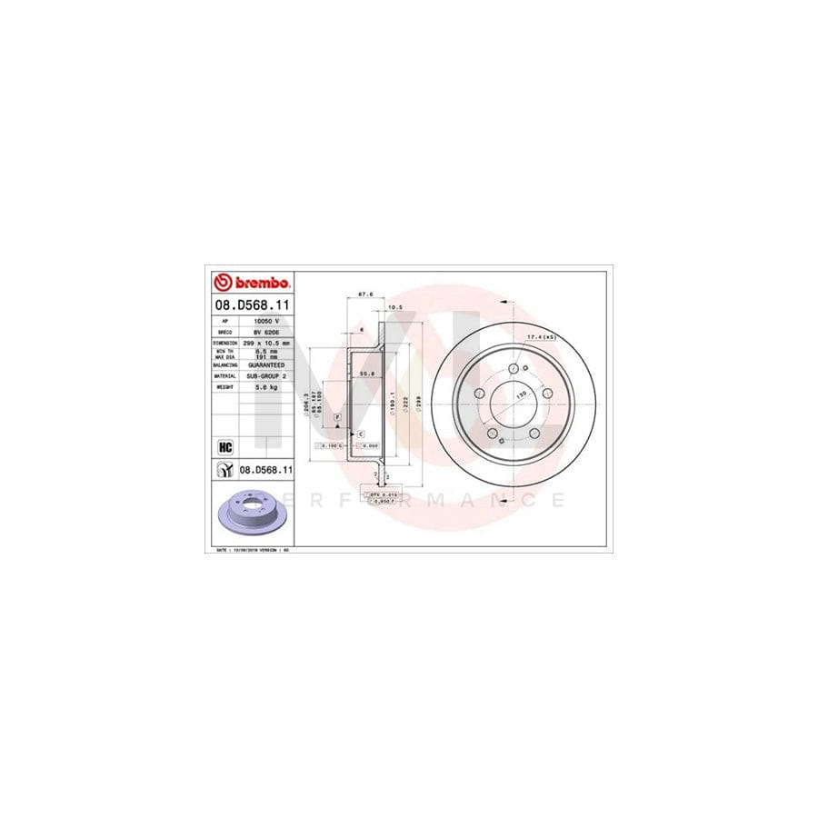 BREMBO 08.D568.11 Brake Disc Solid, Coated, High-carbon | ML Performance Car Parts