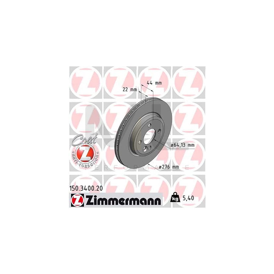 ZIMMERMANN COAT Z 150.3400.20 Brake Disc Internally Vented, Coated, High-carbon | ML Performance Car Parts