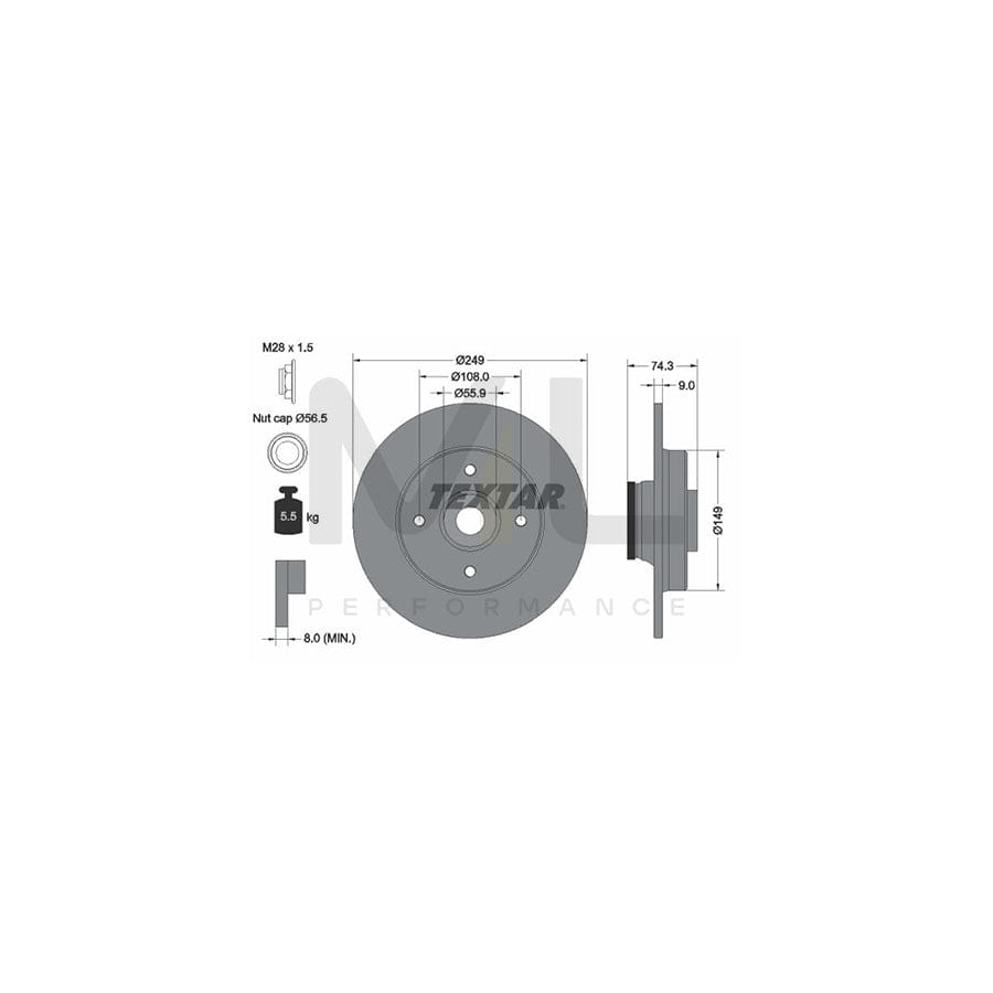 TEXTAR PRO 92194103 Brake Disc Solid, Coated, with integrated magnetic sensor ring, with wheel bearing, with wheel hub, without wheel studs | ML Performance Car Parts