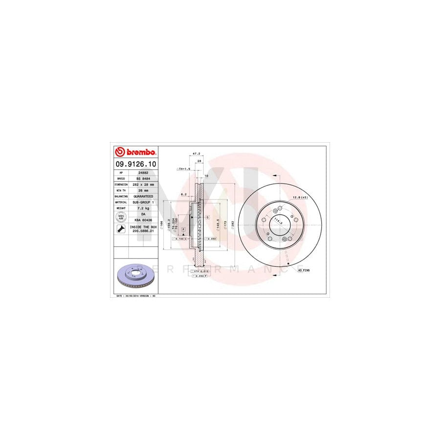 BREMBO 09.9126.10 Brake Disc for HONDA LEGEND Internally Vented, with bolts/screws | ML Performance Car Parts