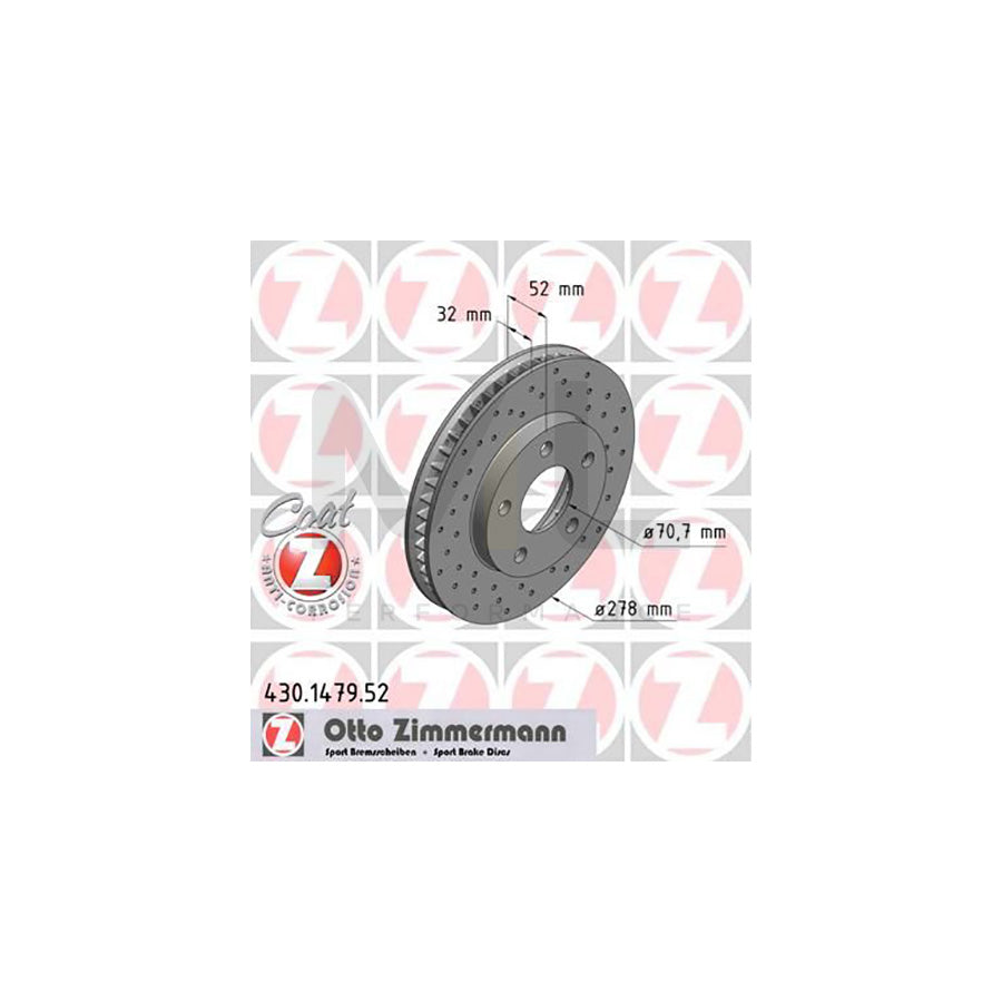 ZIMMERMANN SPORT COAT Z 430.1479.52 Brake Disc Internally Vented, Perforated, Coated | ML Performance Car Parts