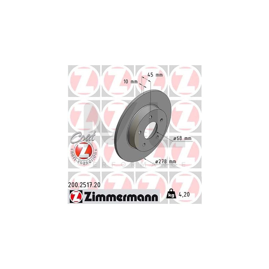 ZIMMERMANN COAT Z 200.2517.20 Brake Disc Solid, Coated | ML Performance Car Parts