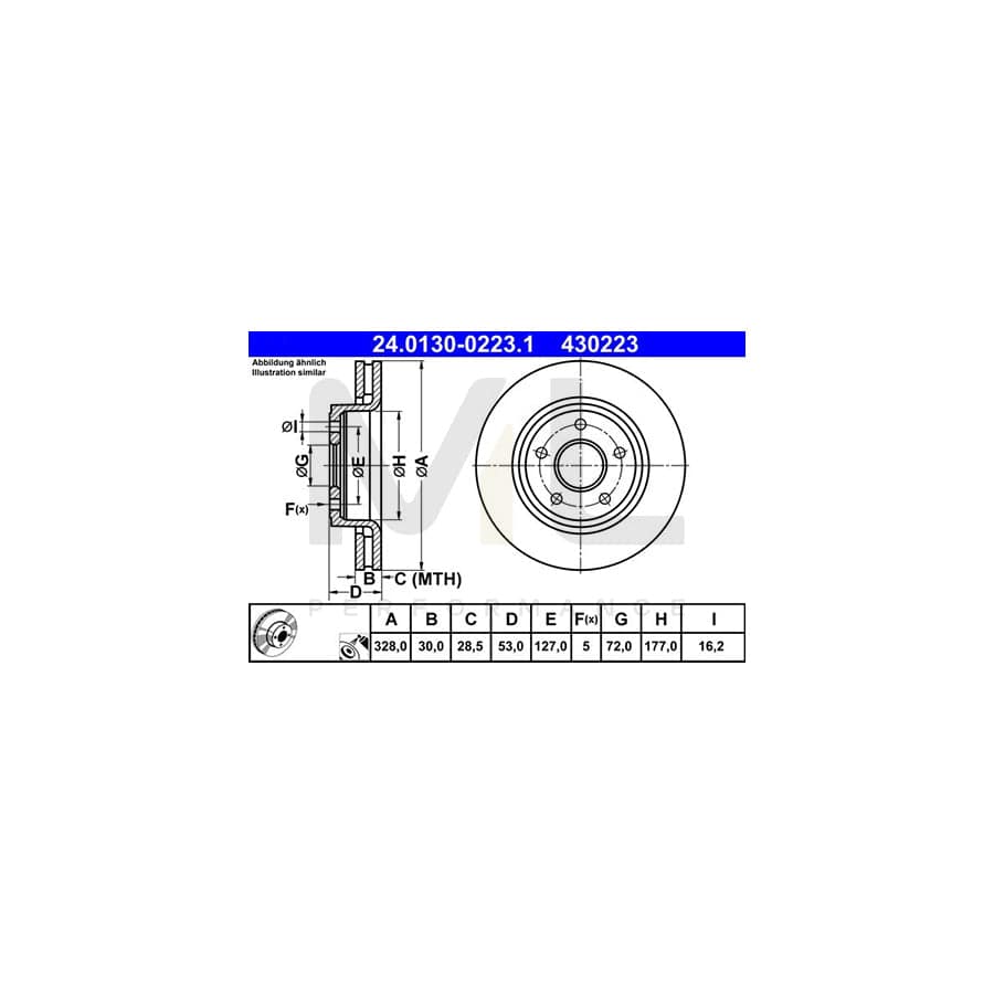 ATE 24.0130-0223.1 Brake Disc Vented, Coated | ML Performance Car Parts