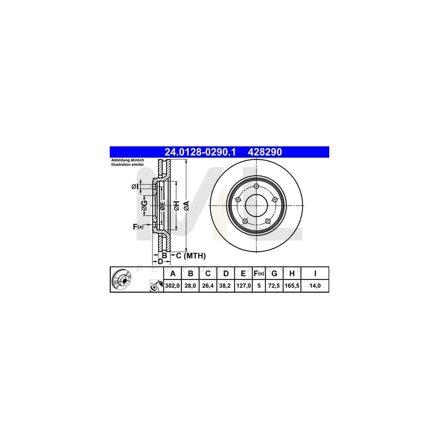 ATE 24.0128-0290.1 Brake Disc for FIAT Freemont (345) Vented, Coated, High-carbon | ML Performance Car Parts