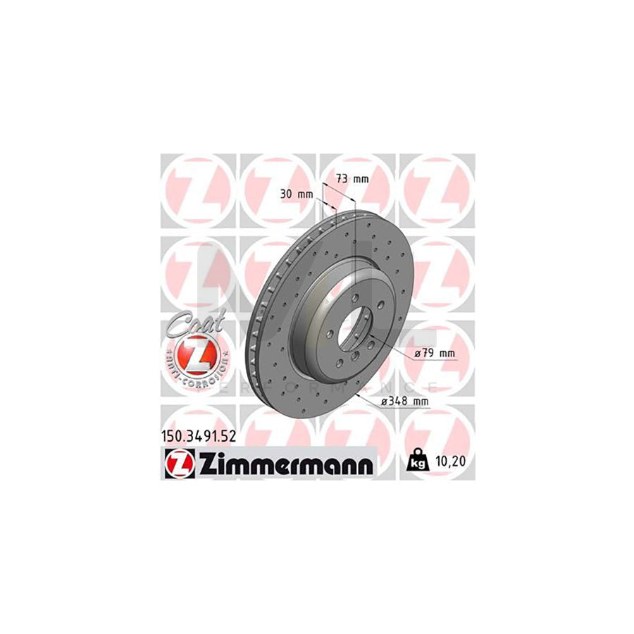 ZIMMERMANN SPORT COAT Z 150.3491.52 Brake Disc for BMW Z4 Roadster (E89) Internally Vented, Perforated, Coated, High-carbon | ML Performance Car Parts