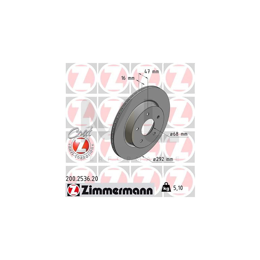 ZIMMERMANN COAT Z 200.2536.20 Brake Disc Internally Vented, Coated | ML Performance Car Parts