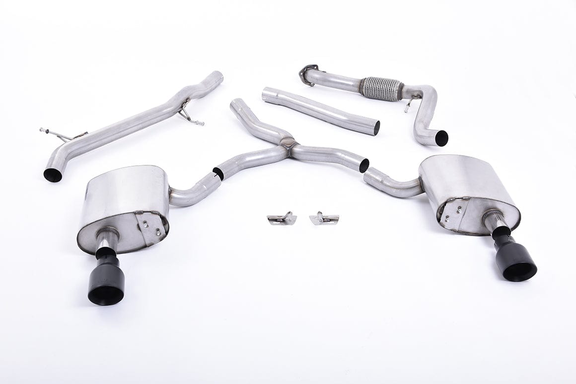 MillTek SSXAU615 Audi A4 Non-Resonated Cat-Back Exhaust with Dual GT-100 Cerakote Black Trims