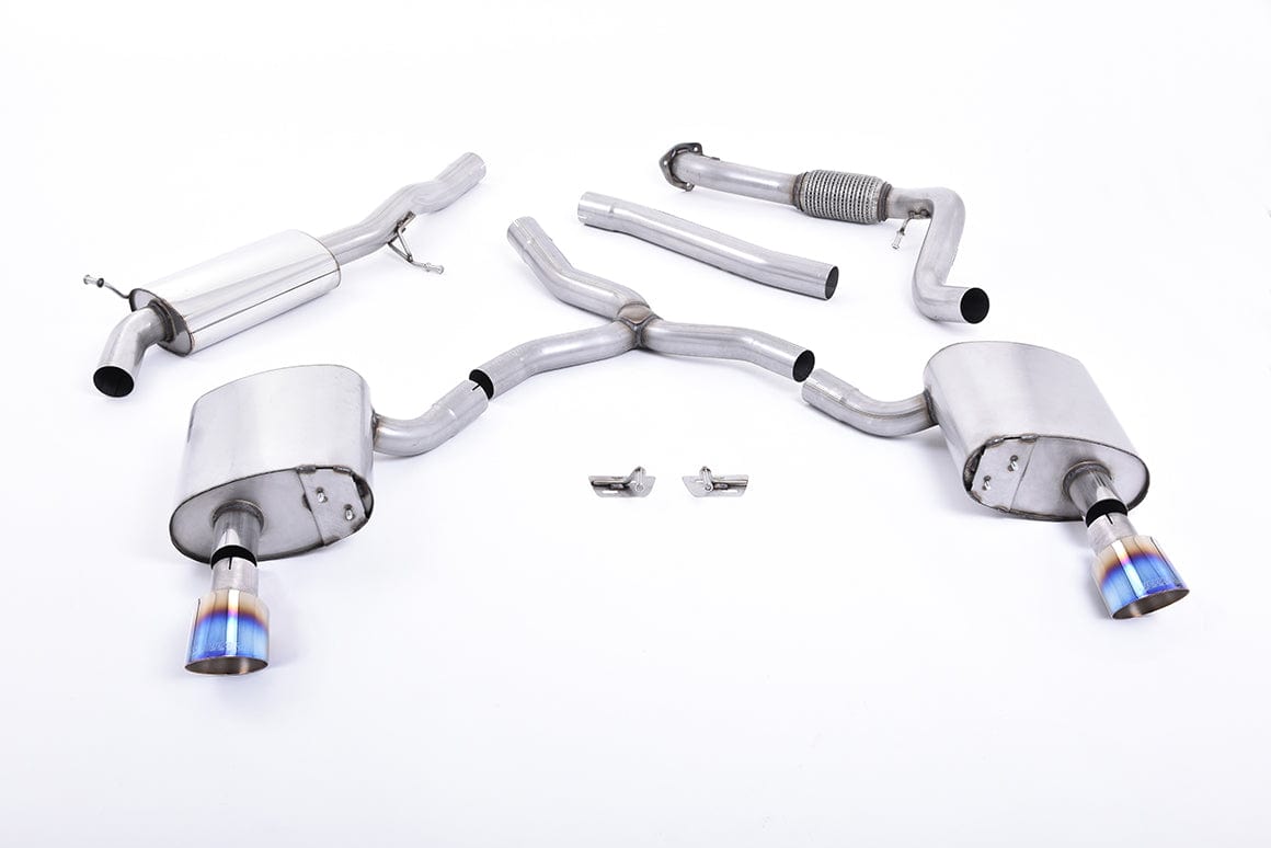 MillTek SSXAU614 Audi A4 Road+ Part Resonated Cat-Back Exhaust with Dual GT-100 Burnt Titanium Trims