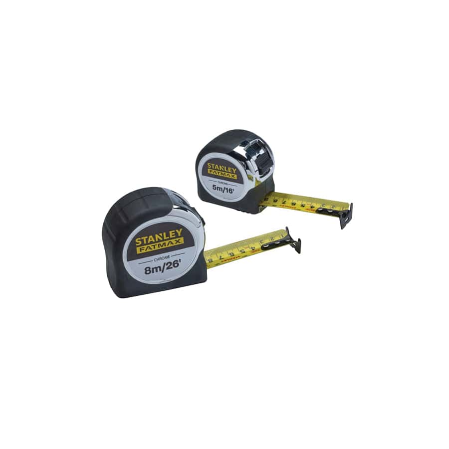 STANLEY® STA043041 FatMax® Chrome Pocket Tapes 5m/16ft & 8m/26ft (Twin Pack) | ML Performance UK