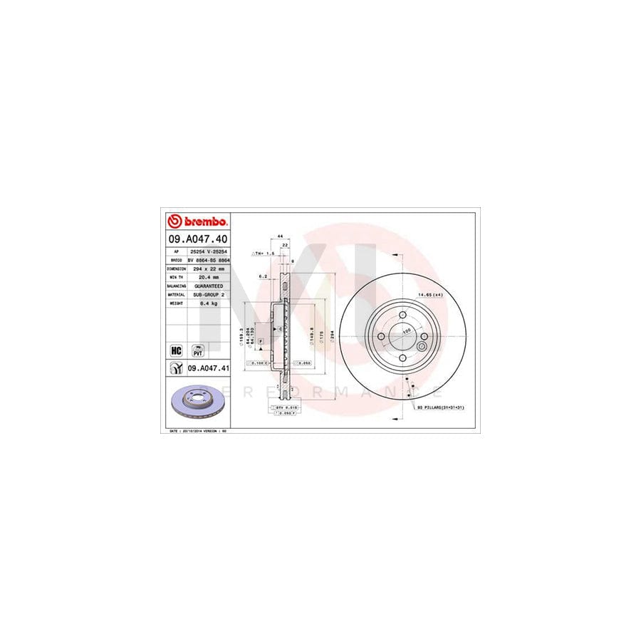 BREMBO 09.A047.40 Brake Disc Internally Vented, High-carbon | ML Performance Car Parts