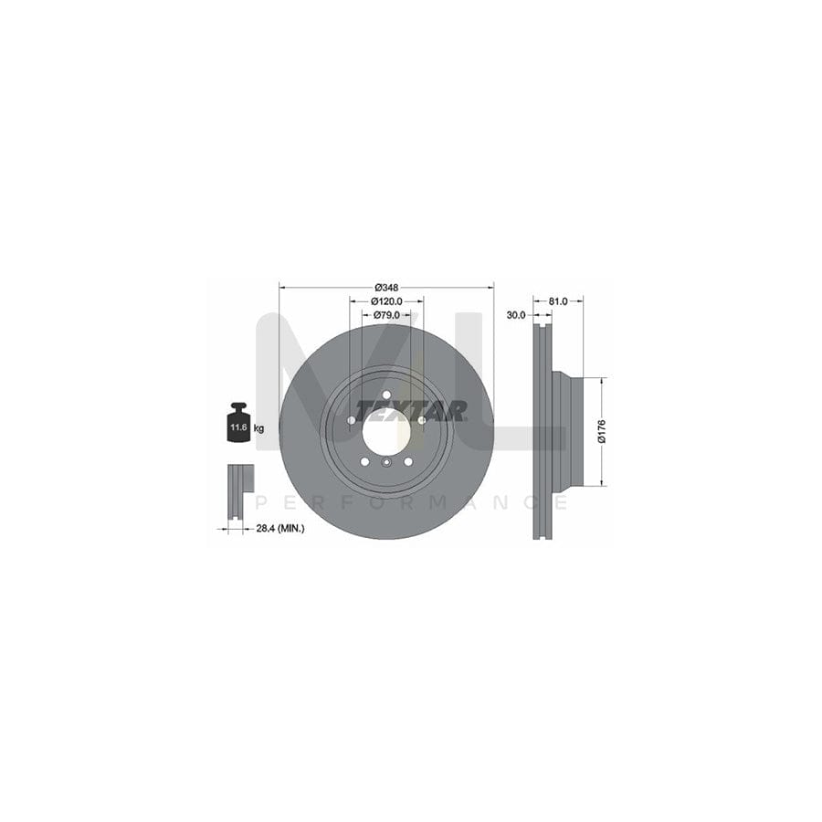 TEXTAR PRO 92122903 Brake Disc Internally Vented, Coated, without wheel hub, without wheel studs | ML Performance Car Parts