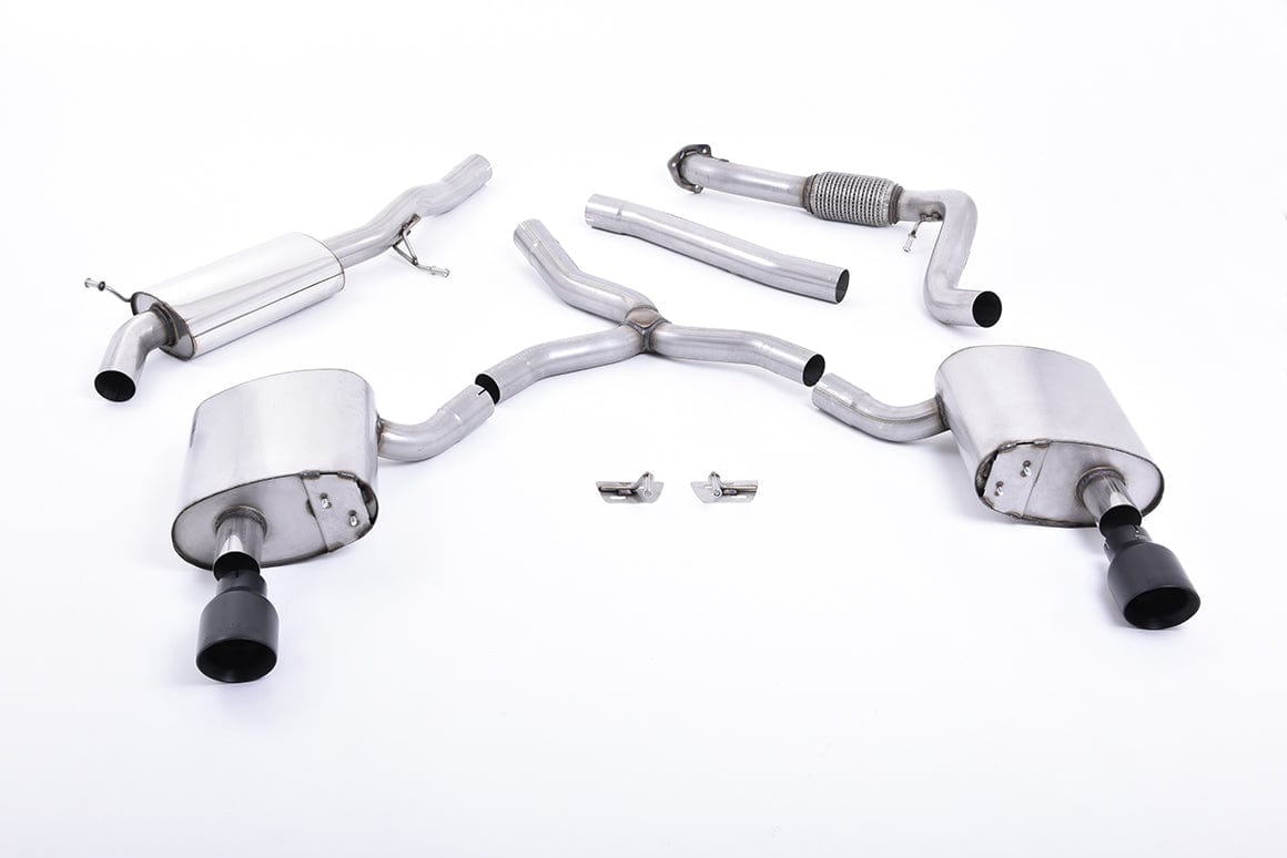 MillTek SSXAU611 Audi A4 Road+ Part Resonated Cat-Back Exhaust with Dual GT-100 Cerakote Black Trims