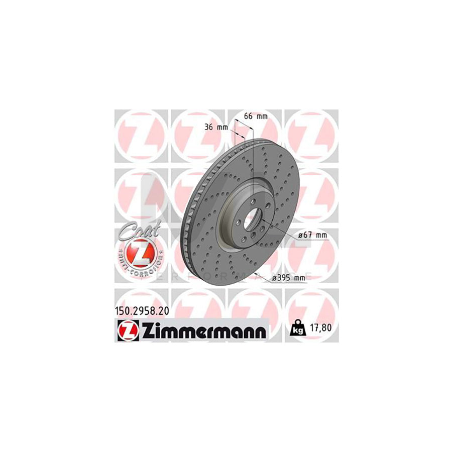 ZIMMERMANN 150.2958.20 Brake Disc Drilled dimples, Internally Vented, Coated, High-carbon | ML Performance Car Parts