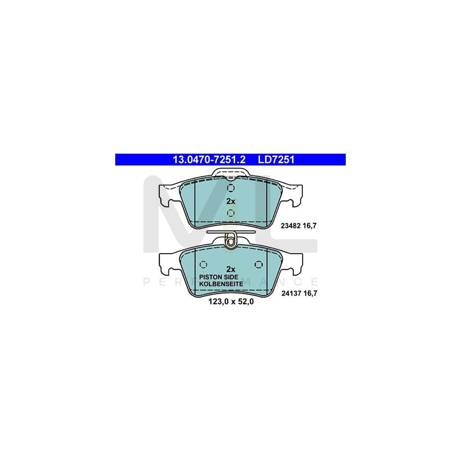 ATE Ceramic 13.0470-7251.2 Brake pad set for RENAULT LAGUNA excl. wear warning contact, not prepared for wear indicator | ML Performance Car Parts