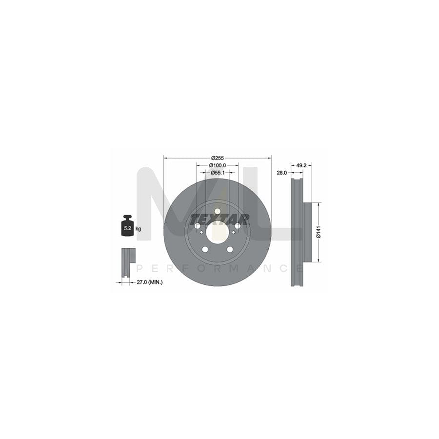 TEXTAR 92077500 Brake Disc for TOYOTA CARINA Internally Vented, without wheel hub, without wheel studs | ML Performance Car Parts