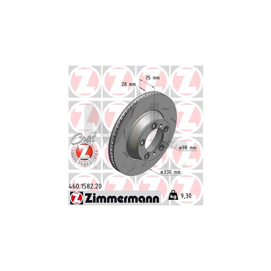 ZIMMERMANN COAT Z 460.1582.20 Brake Disc for PORSCHE Panamera (970) Internally Vented, Slotted, Coated | ML Performance Car Parts