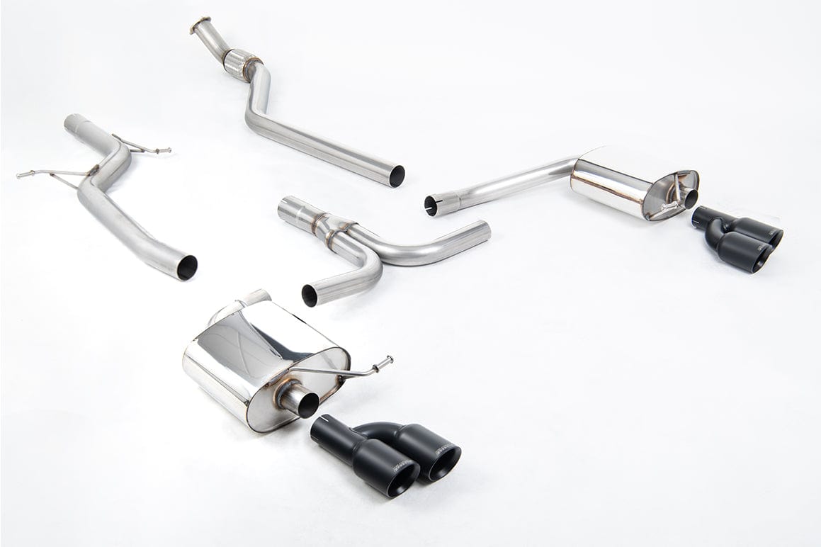 MillTek SSXAU666 Audi A4 Non-Resonated Cat-Back Exhaust with Cerakote Black Quad Outlet