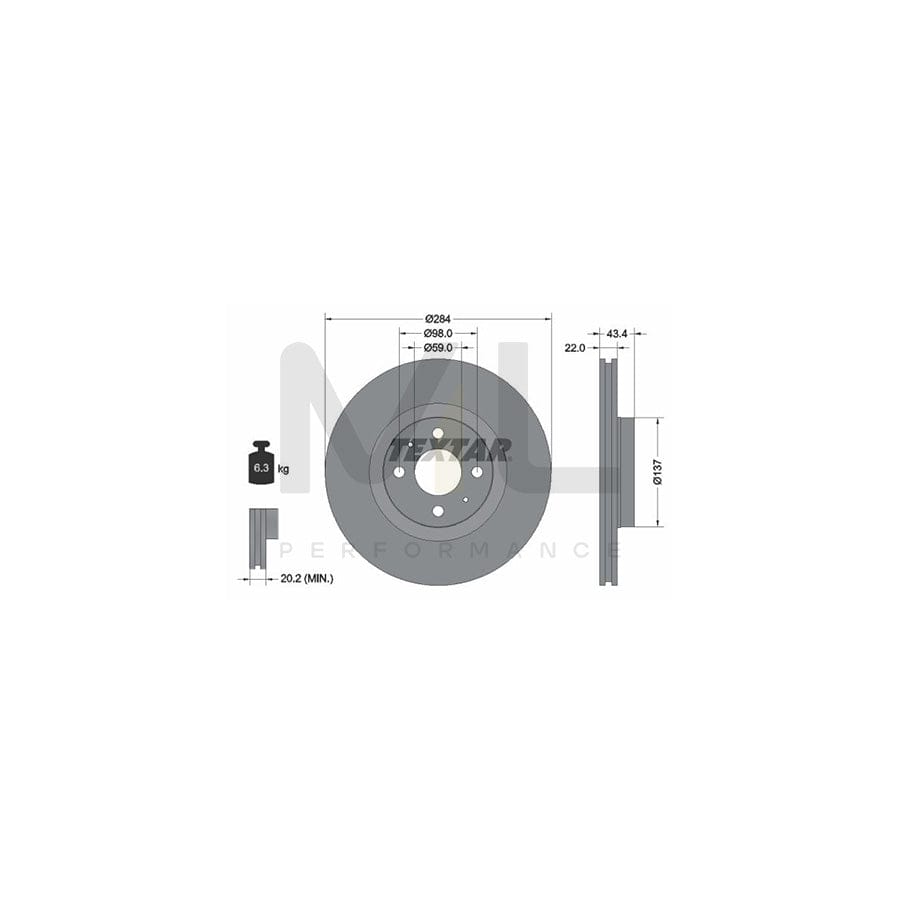 TEXTAR PRO 92053503 Brake Disc Internally Vented, Coated, without wheel hub, without wheel studs | ML Performance Car Parts