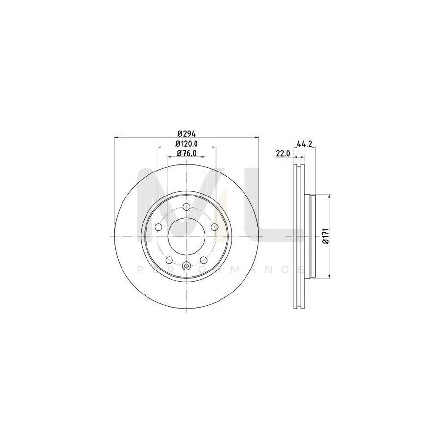 HELLA PRO High Carbon 8DD 355 128-031 Brake Disc Externally Vented, Coated, High-carbon, without wheel hub, without wheel studs | ML Performance Car Parts