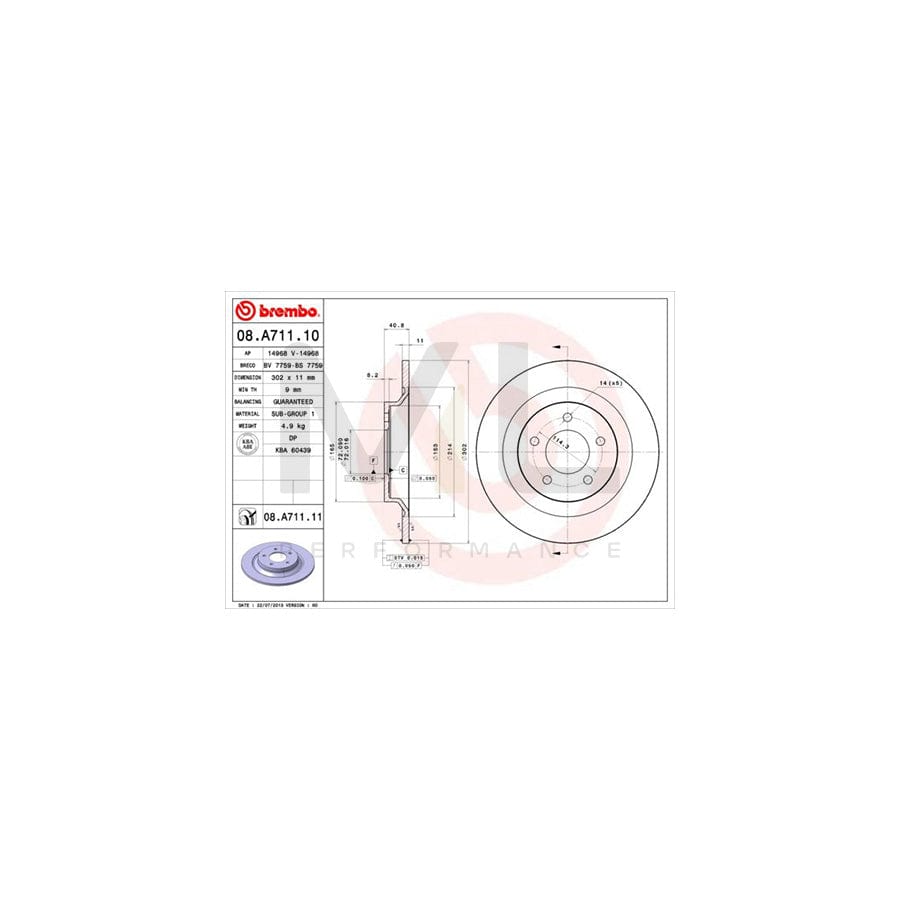 BREMBO COATED DISC LINE 08.A711.11 Brake Disc Solid, Coated | ML Performance Car Parts