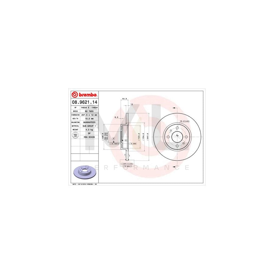 BREMBO 08.9621.14 Brake Disc Solid | ML Performance Car Parts