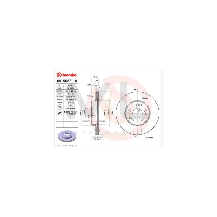 BREMBO 09.5627.10 Brake Disc Internally Vented, with bolts/screws | ML Performance Car Parts