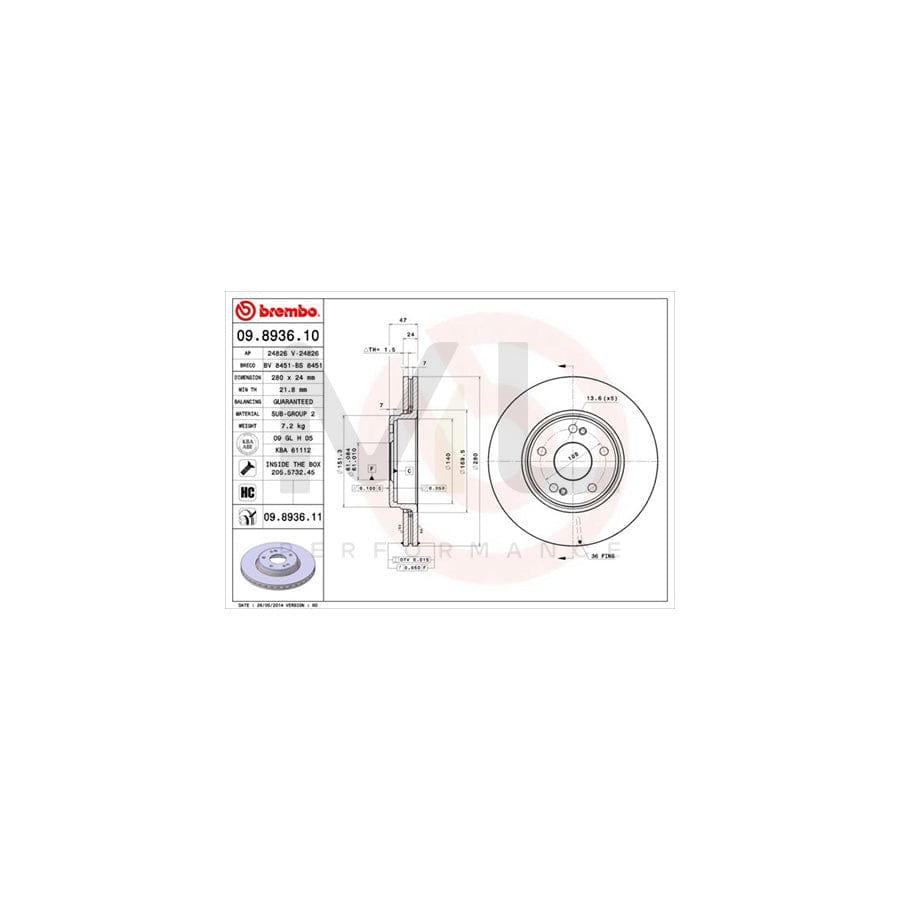 BREMBO COATED DISC LINE 09.8936.11 Brake Disc for RENAULT LAGUNA Internally Vented, Coated, with bolts/screws | ML Performance Car Parts