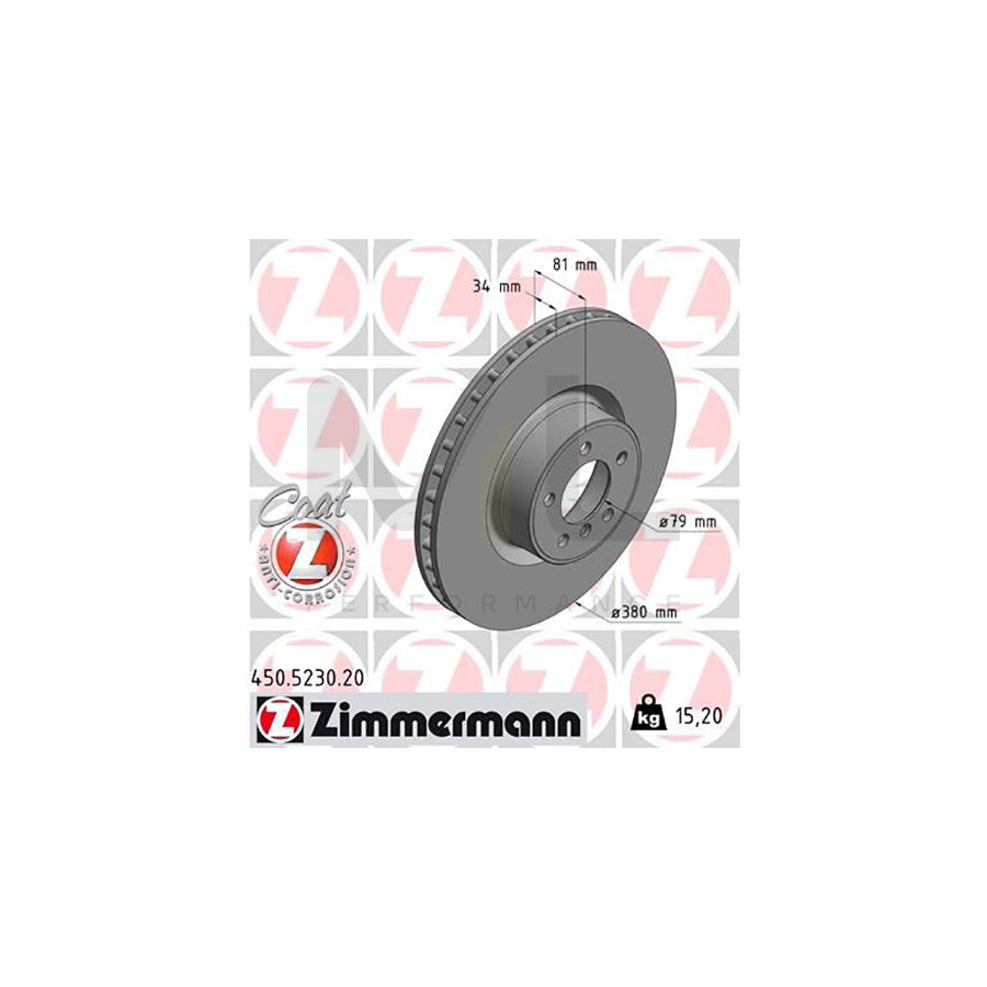 ZIMMERMANN 450.5230.20 Brake Disc for LAND ROVER Range Rover III (L322) Internally Vented, Coated, High-carbon | ML Performance Car Parts