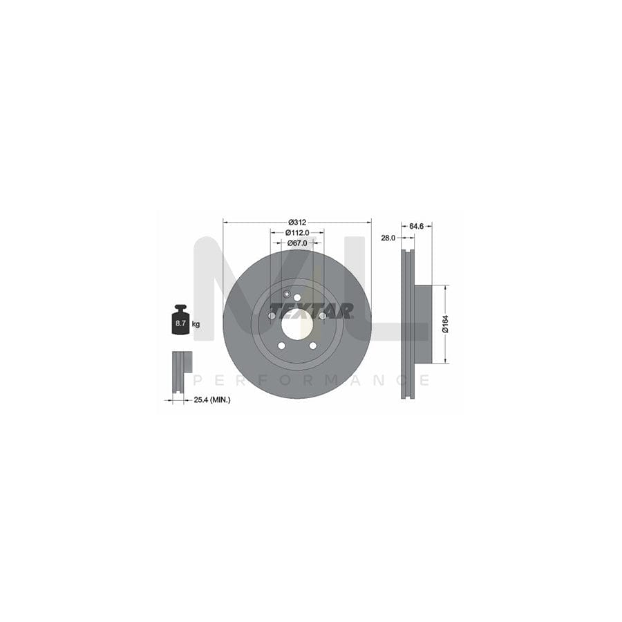 TEXTAR PRO 92115303 Brake Disc Internally Vented, Coated, without wheel hub, without wheel studs | ML Performance Car Parts