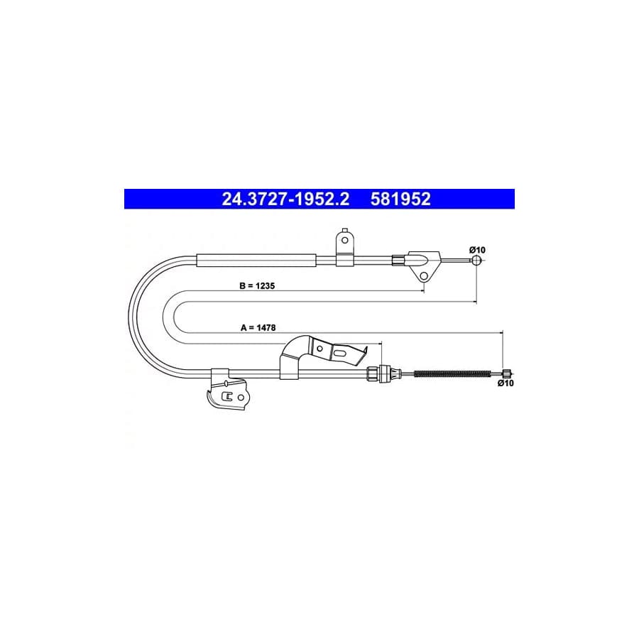 ATE 24.3727-1952.2 Hand Brake Cable For Toyota Aygo (Ab10)