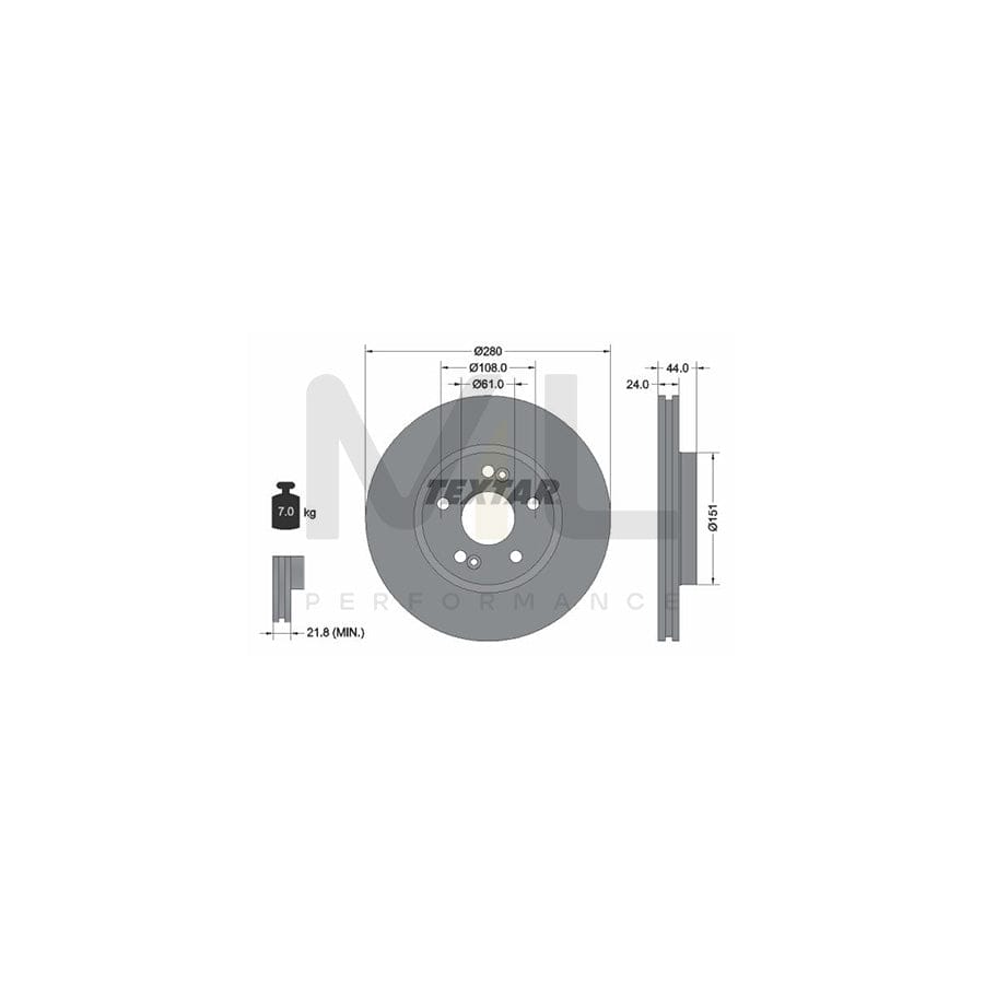 TEXTAR 92113800 Brake Disc Externally Vented, without wheel hub, without wheel studs | ML Performance Car Parts