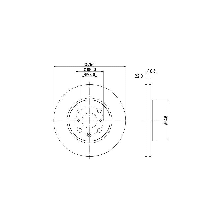 Hella 8DD 355 135-041 Brake Disc For Toyota Aygo X (AB70)