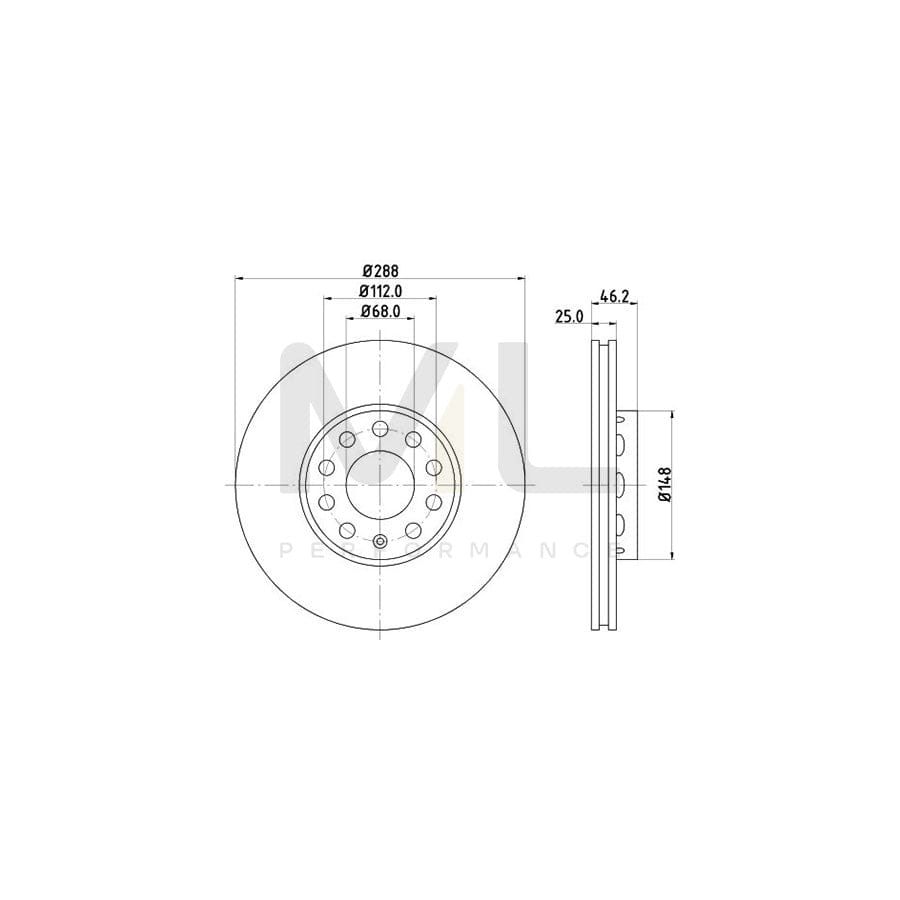 HELLA PRO High Carbon 8DD 355 127-081 Brake Disc Externally Vented, Coated, High-carbon, without wheel hub, without wheel studs | ML Performance Car Parts