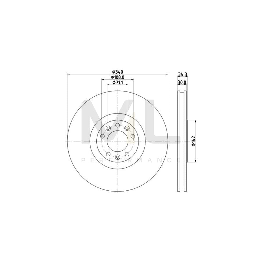 HELLA PRO 8DD 355 120-511 Brake Disc for PEUGEOT RCZ Coupe Internally Vented, Coated, without wheel hub, without wheel studs | ML Performance Car Parts