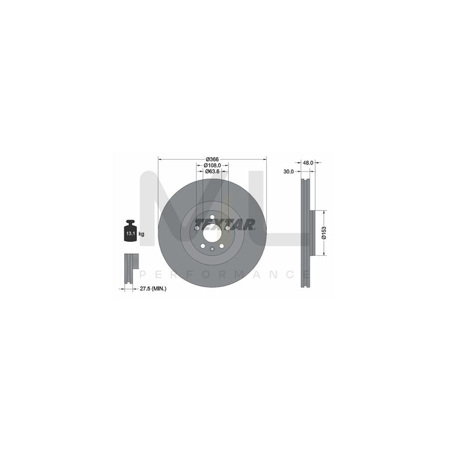 TEXTAR 92308905 Brake Disc Internally Vented, Coated, High-carbon, without wheel hub, without wheel studs | ML Performance Car Parts