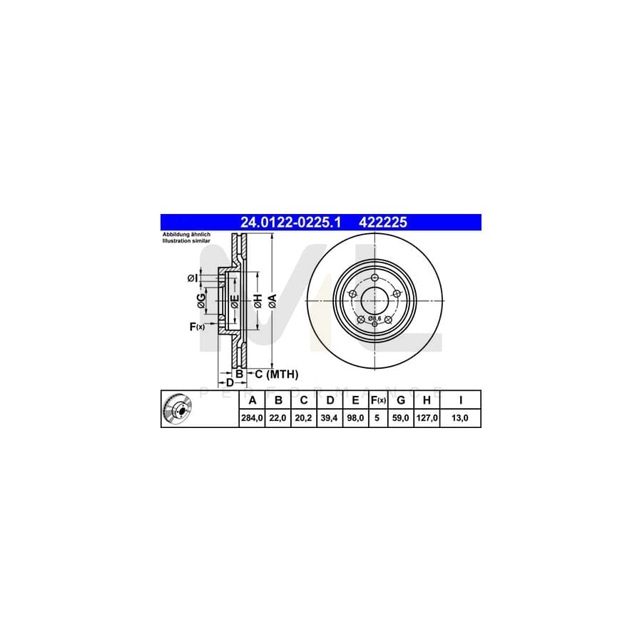 ATE 24.0122-0225.1 Brake Disc Vented | ML Performance Car Parts