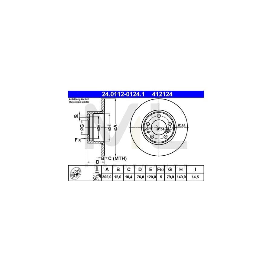 ATE 24.0112-0124.1 Brake Disc for BMW 5 Series Solid, Coated, High-carbon, with bolts/screws | ML Performance Car Parts