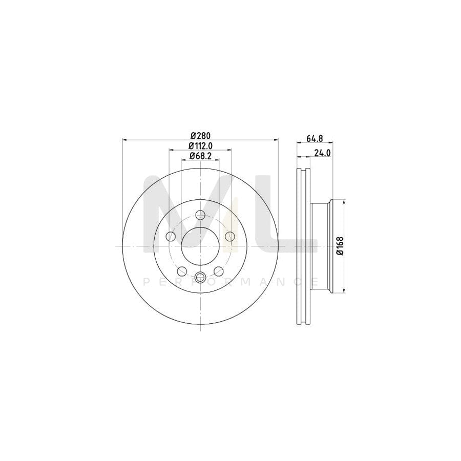 HELLA PRO High Carbon 8DD 355 127-061 Brake Disc Internally Vented, Coated, High-carbon, without wheel hub, without wheel studs | ML Performance Car Parts