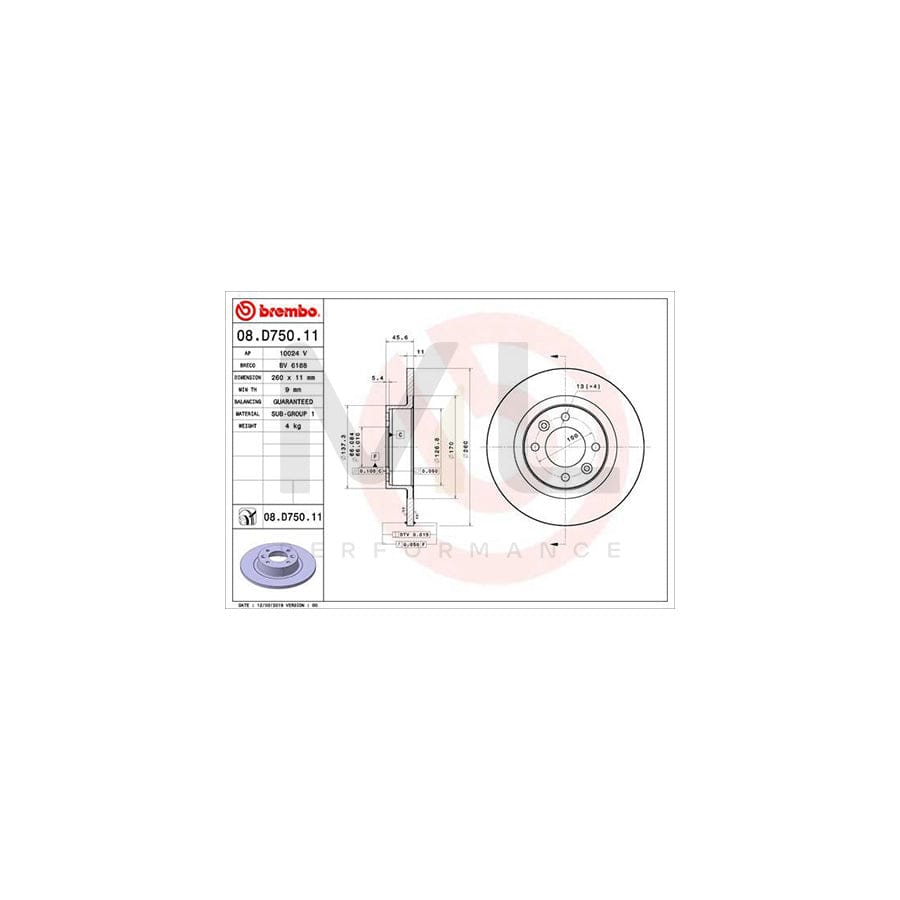 BREMBO 08.D750.11 Brake Disc Solid, Coated | ML Performance Car Parts